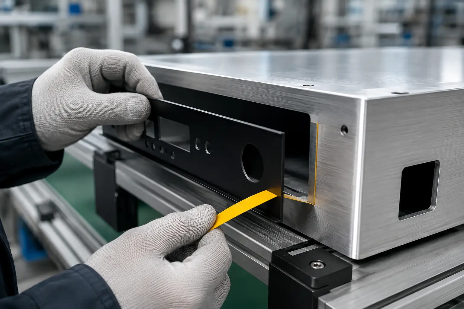 Double-sided PET tape used to bond a control panel to an aluminum housing