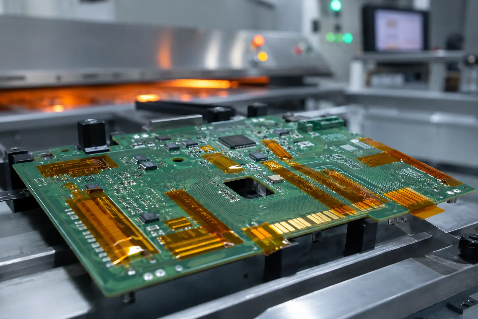 Polyimide high-temperature tape masking a PCB before solder processing