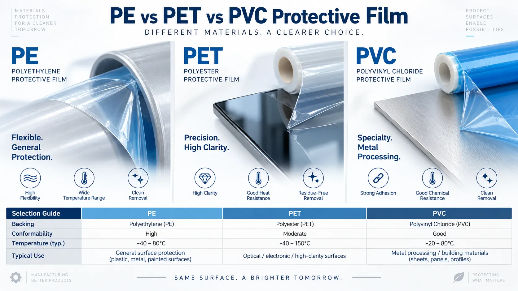 PE vs PET vs PVC Protective Film